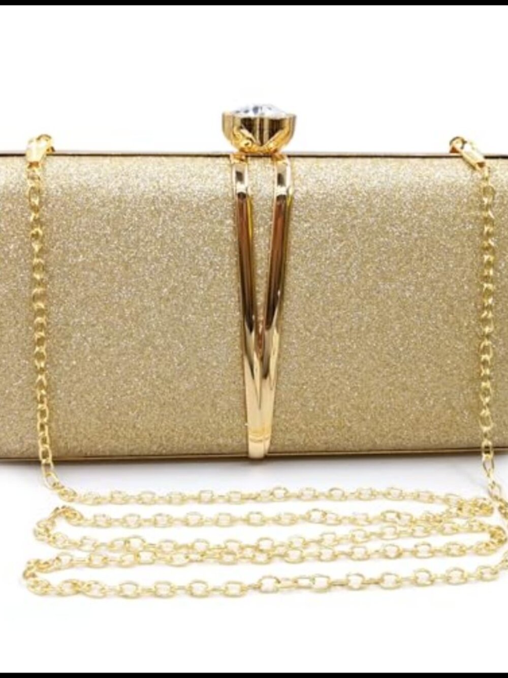 PU Leather Evening Clutch Bag with Detachable Chain Strap